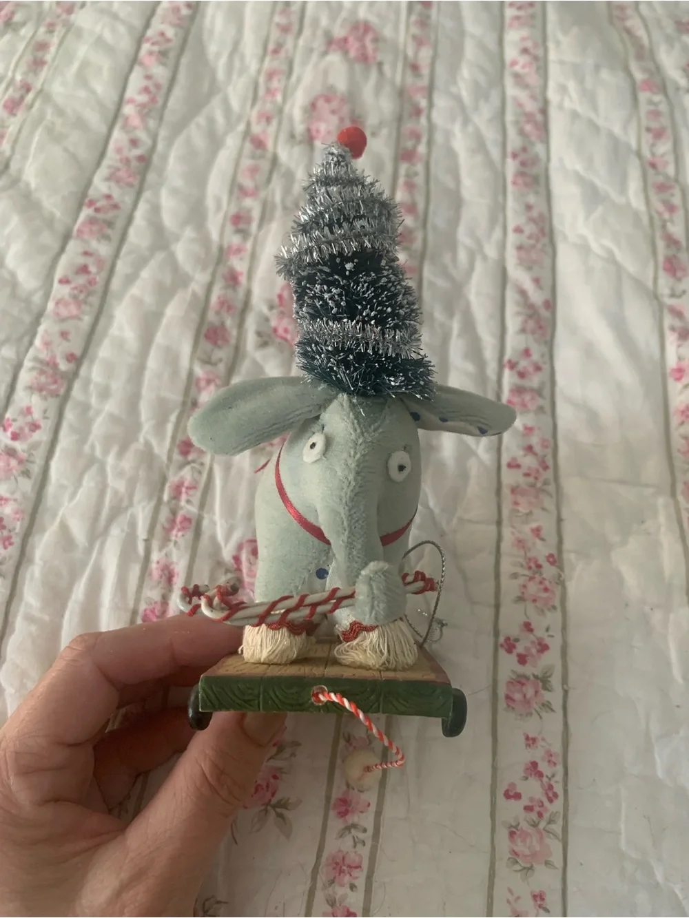 Plush Elephant Pull Toy in Soft Sage Green - Kids Toys